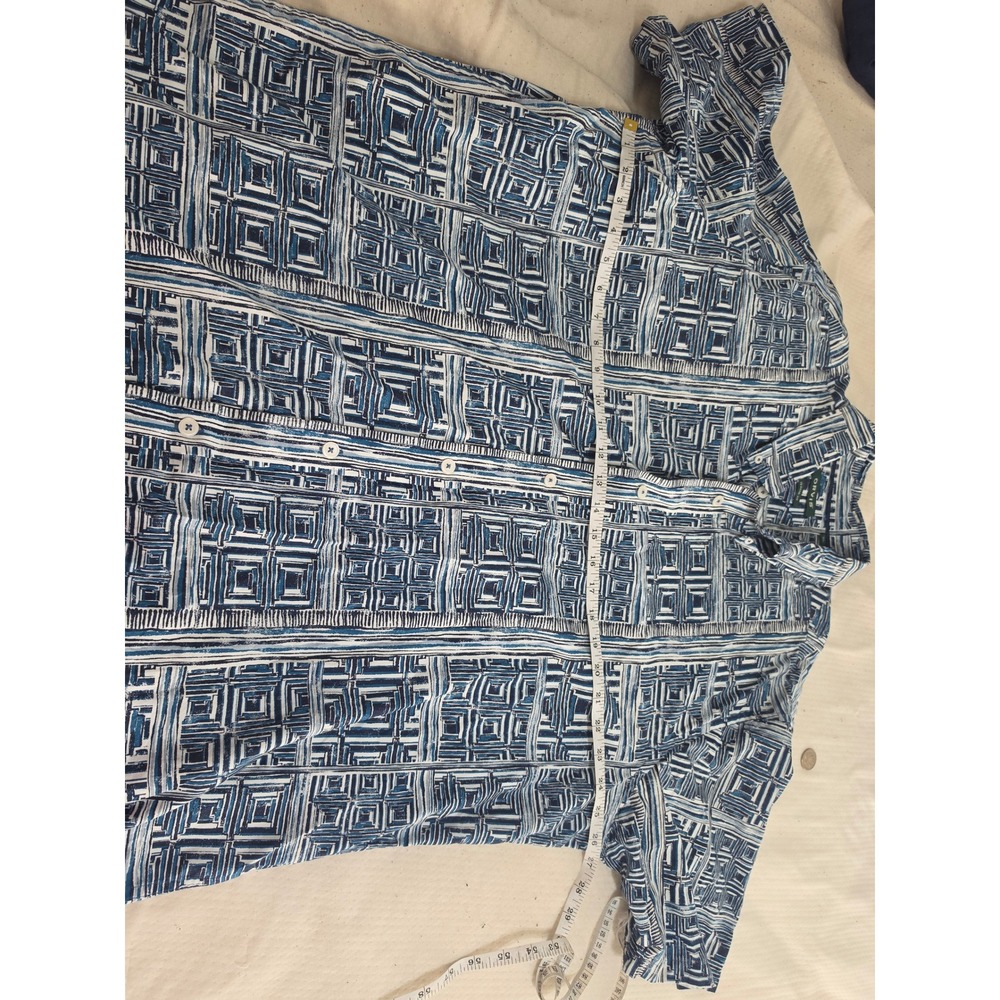 Orvis Mens Classic Fit Short Sleeve‎ Button Down Shirt Blue Geometric Maze XL
